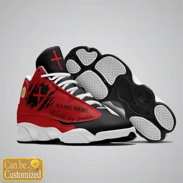 Black Red Walk By Faith Jesus Custom Name Basketball Shoes, Christian Basketball Shoes, Basketball Shoes 2024