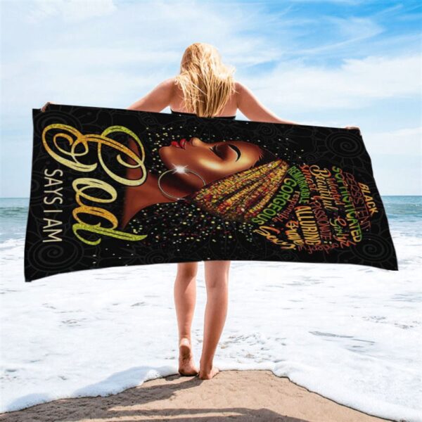 Black Woman God Says I Am Beach Towel, Christian Beach Towel, Summer Towels