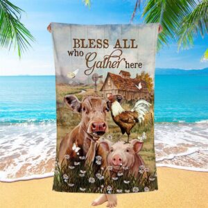 Bless All Who Gather Here Beach Towel Animal Daisy Field Rooster Beach Towel Christian Beach Towel Summer Towels 1 okkak7.jpg