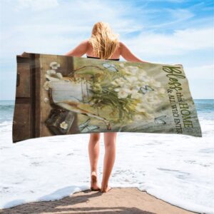 Bless This Home And All Who Enter Flower Butterfly Beach Towel Christian Beach Towel Summer Towels 2 caklwk.jpg