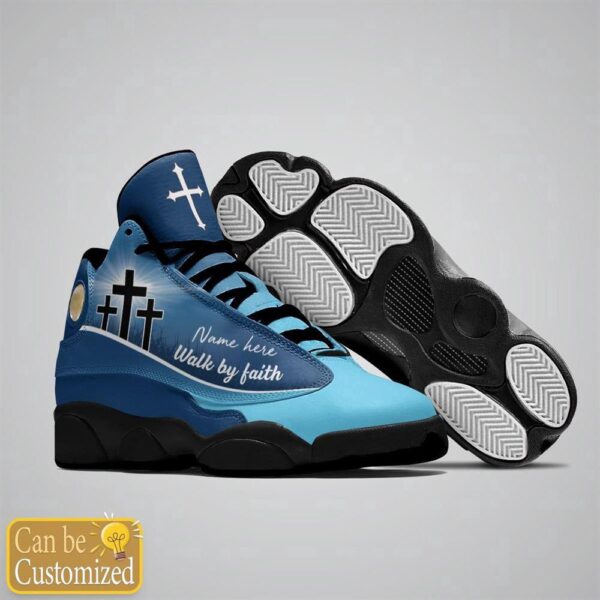 Blue Cross Walk By Faith Jesus Custom Name Basketball Shoes, Christian Basketball Shoes, Basketball Shoes 2024