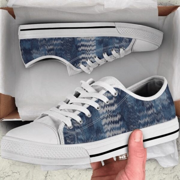 Blue Denim Print Distorted Abstract Art Low Top Shoes, Low Top Designer Shoes, Low Top Sneakers