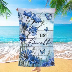 Blue Flower Just Breath Beach Towel, Christian…