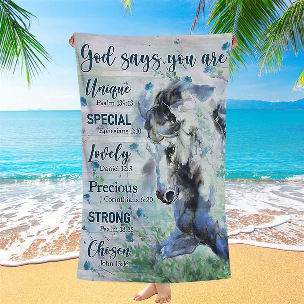 Blue Horse God Says You Are Unique Beach Towel, Christian Beach Towel, Summer Towels