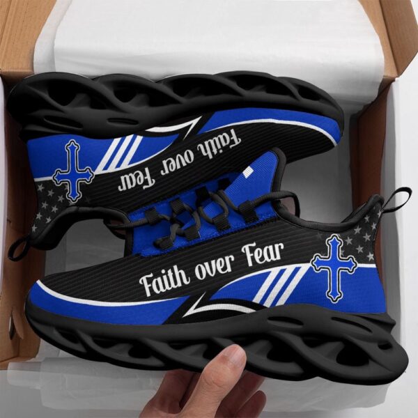 Blue Jesus Faith Over Fear Running Sneakers Max Soul Shoes, Max Soul Sneakers, Max Soul Shoes