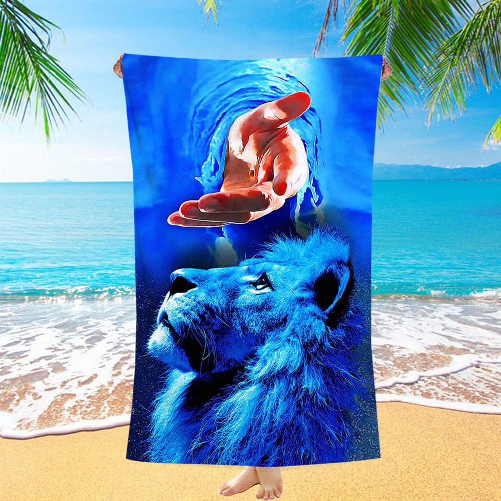 Blue Lion & Jesus Beach Towel, Christian Beach Towel, Summer Towels