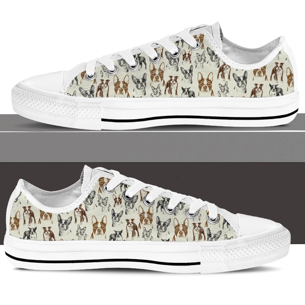 Boston Terrier Low Top Shoes, Low Top Sneaker, Designer Low Top Shoes, Low Top Sneakers