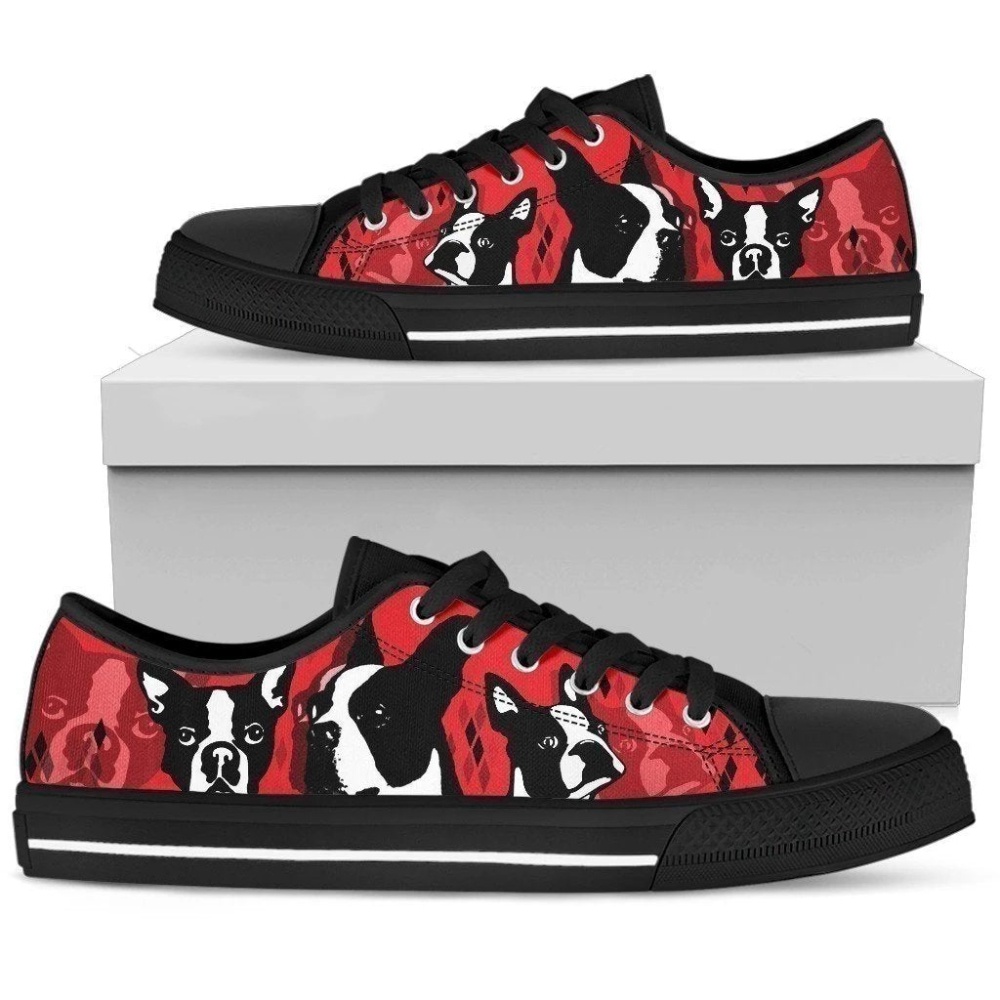 Boston Terrier Women’s Sneakers Low Top Shoes For Dog Lover, Designer Low Top Shoes, Low Top Sneakers