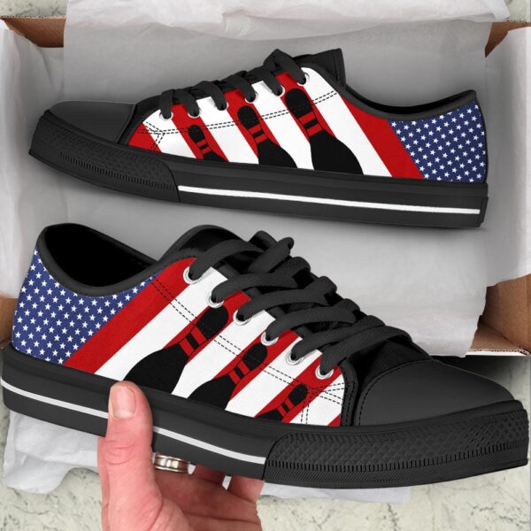 Bowling Usa Flag Low Top Shoes Canvas Print Lowtop Casual Shoes Gift For Adults, Low Top Sneakers, Bowling Footwear