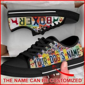 Boxer Dog License Plates Personalized Canvas Low Top Shoes, Designer Low Top Shoes, Low Top Sneakers