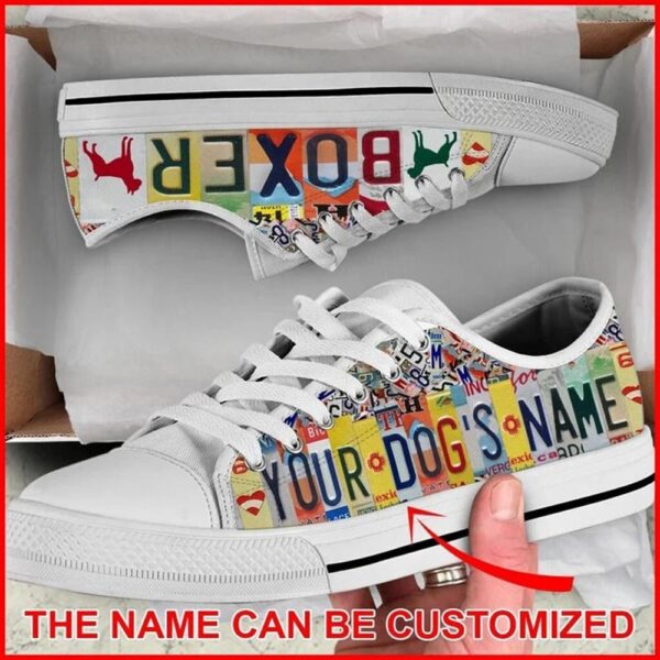 Boxer Dog License Plates Personalized Canvas Low Top Shoes, Designer Low Top Shoes, Low Top Sneakers