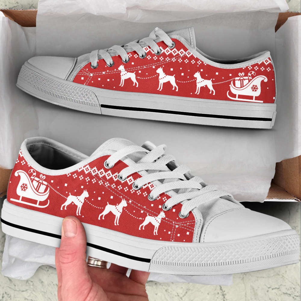 Boxer Dog Lover Christmas Reindeer Low Top Shoes Canvas Sneakers, Designer Low Top Shoes, Low Top Sneakers