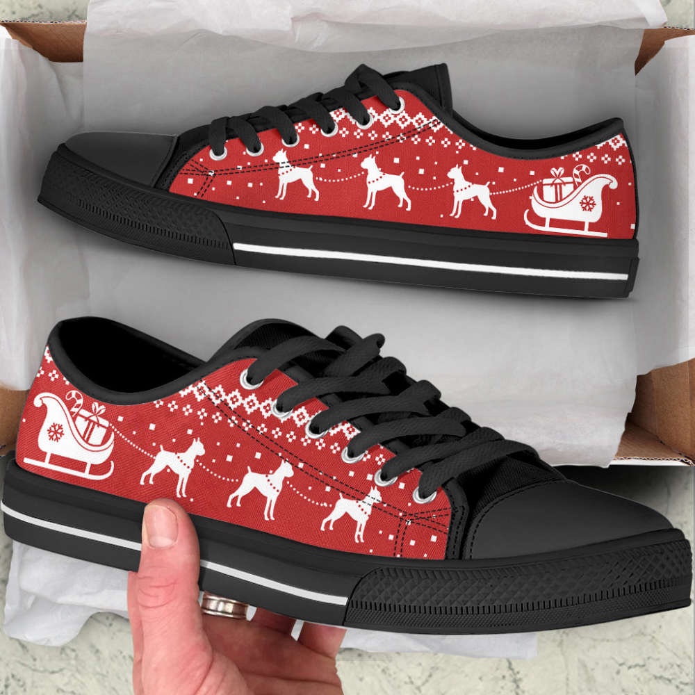 Boxer Dog Lover Christmas Reindeer Low Top Shoes Canvas Sneakers, Designer Low Top Shoes, Low Top Sneakers