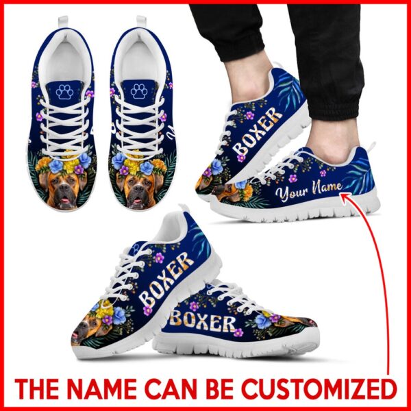 Boxer Dog Lover Shoes Flower Power Sneaker Walking Shoes, Designer Sneakers, Sneaker Shoes