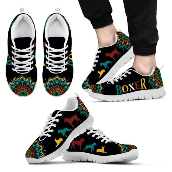 Boxer Dog Lover Shoes Geometric Mandala Sneakers Walking Running Lightweight, Designer Sneakers, Sneaker Shoes