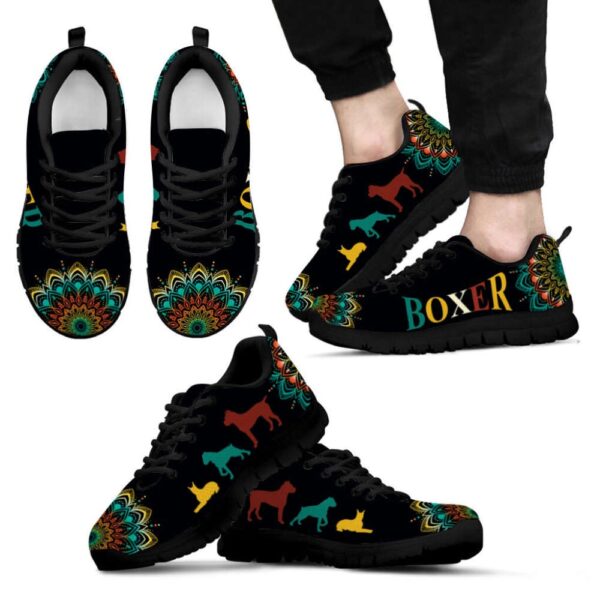 Boxer Dog Lover Shoes Geometric Mandala Sneakers Walking Running Lightweight, Designer Sneakers, Sneaker Shoes