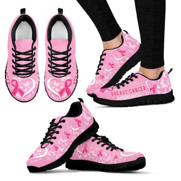 Breast Cancer Awareness Shoes Heart Ribbon Sneaker Walking Shoes, Designer Sneakers, Best Running Shoes