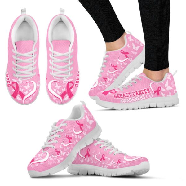 Breast Cancer Awareness Shoes Heart Ribbon Sneaker Walking Shoes, Designer Sneakers, Best Running Shoes