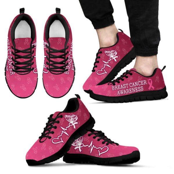 Breast Cancer Awareness Shoes Heartbeat Ribbon Pattern Sneaker Walking Shoes, Designer Sneakers, Best Running Shoes