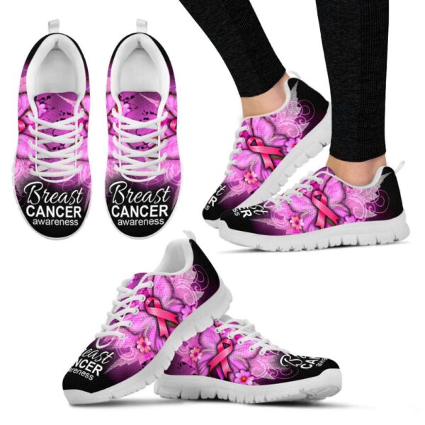 Breast Cancer Shoes Butterfly Flower Sneaker Walking Shoes, Designer Sneakers, Best Running Shoes