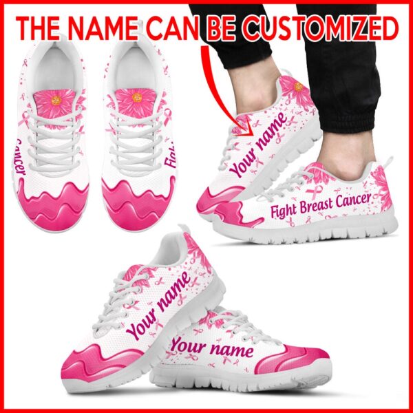 Breast Cancer Shoes Daisy Flower Fashion Sneaker Walking Shoes, Designer Sneakers, Best Running Shoes