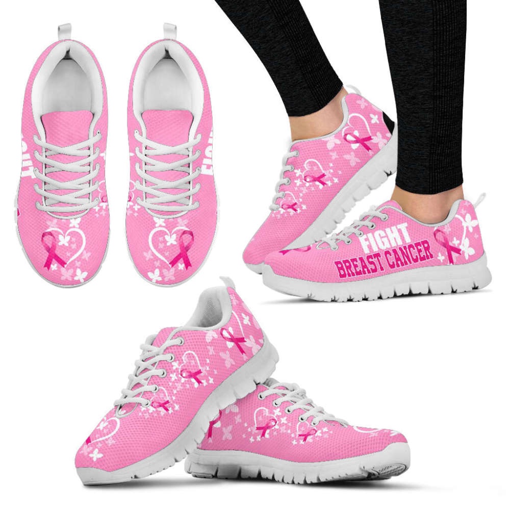 Breast Cancer Shoes Fight Heart Pink Sneaker Walking Shoes, Designer Sneakers, Best Running Shoes