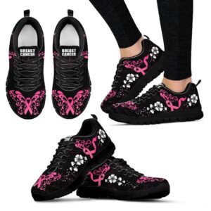 Breast Cancer Shoes Flower Black Sneaker Walking…