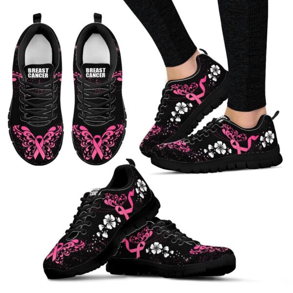 Breast Cancer Shoes Flower Black Sneaker Walking Shoes, Designer Sneakers, Best Running Shoes