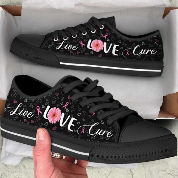 Breast Cancer Shoes Live Love Cure Ribbon Heart Low Top Shoes Canvas Shoes, Low Top Designer Shoes, Low Top Sneakers