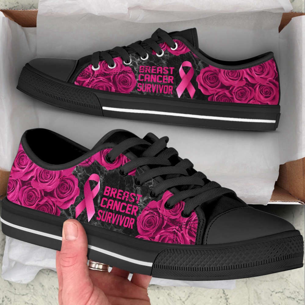 Breast Cancer Shoes Survivor Rose Flower Low Top Shoes Canvas Shoes, Low Top Designer Shoes, Low Top Sneakers