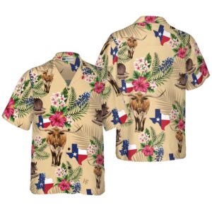 Brown Tribal Pattern Texas Hawaiian Shirt, Texas…