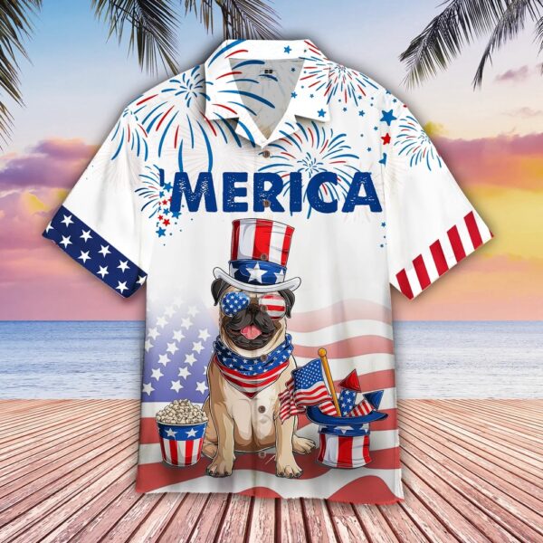 Bulldog American Flag 4Th Of July Firework Hawaiian Shirt, 4th Of July Hawaiian Shirt, 4th Of July Shirt