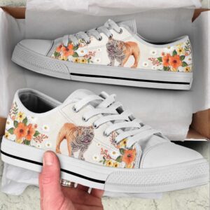 Bulldog Embroidery Floral Low Top Shoes Canvas…