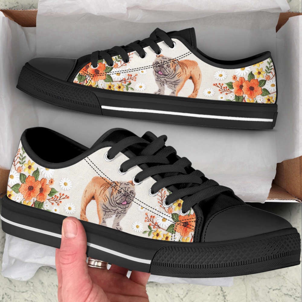 Bulldog Embroidery Floral Low Top Shoes Canvas Sneakers Casual Shoes, Designer Low Top Shoes, Low Top Sneakers Bulldog Embroidery Floral Low Top Shoes Canvas Sneakers Casual Shoes, Designer Low Top Shoes, Low Top Sneakers