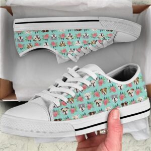 Bulldog Flower Watercolor Low Top Shoes, Low…