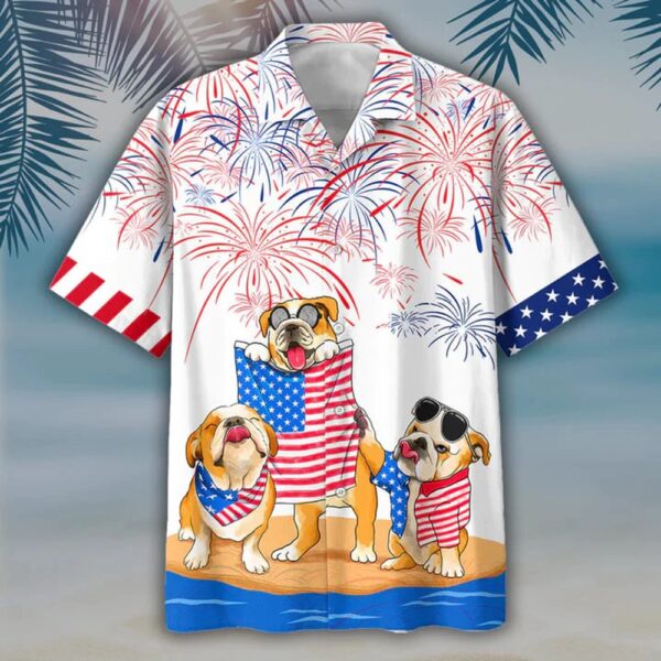 Bulldog Hawaii Aloha Beach Shirts For Summer, Dog Hawaii Shirt For Independence Day Freedom Of Usa, 4th Of July Hawaiian Shirt, 4th Of July Shirt