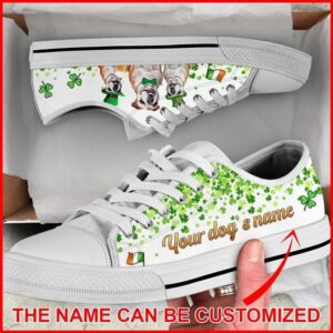 Bulldog Irish Clover Personalized Canvas Low Top Shoes, Designer Low Top Shoes, Low Top Sneakers