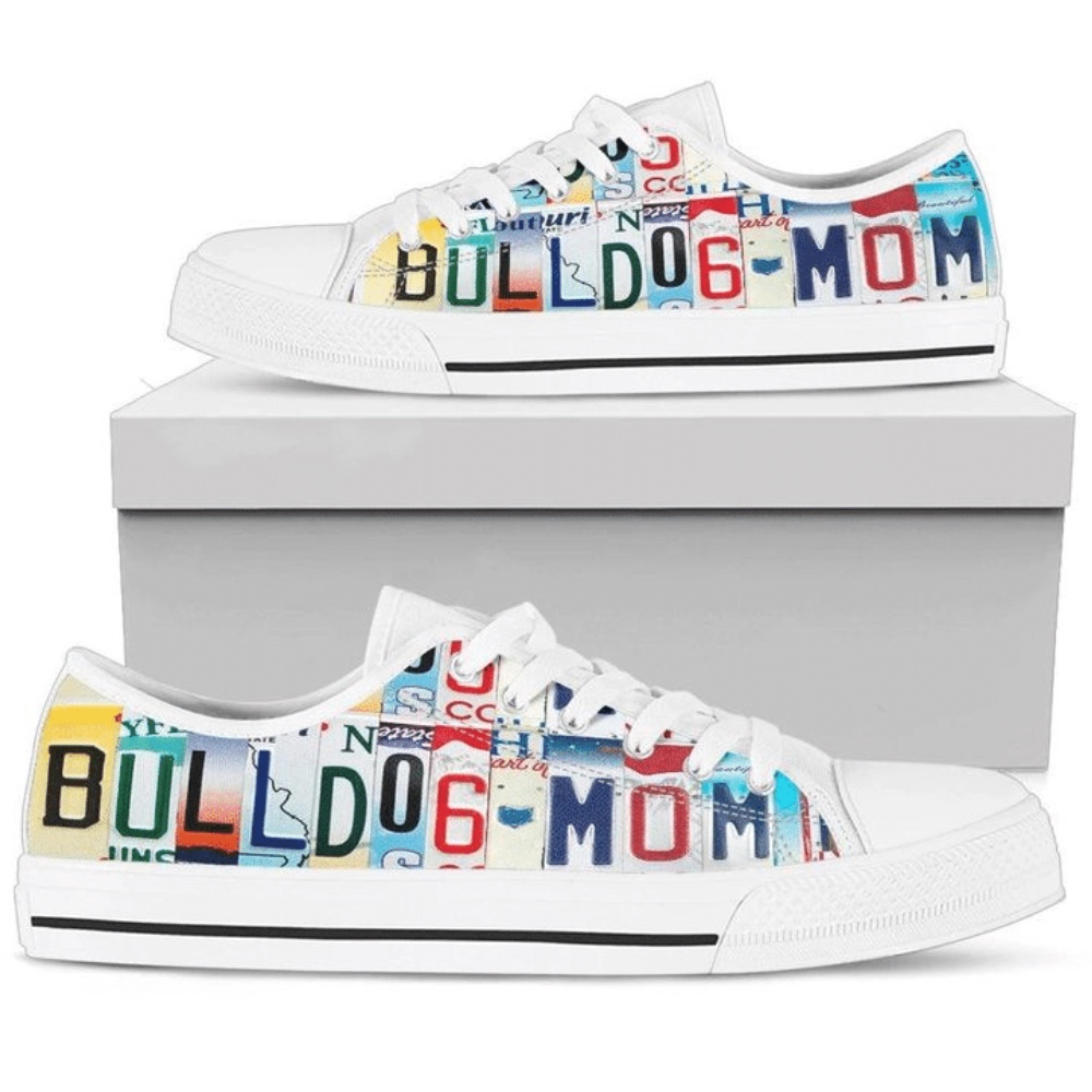 Bulldog Mom Low Top Shoes Stylish &amp Comfy Footwear for Dog Lovers, Designer Low Top Shoes, Low Top Sneakers
