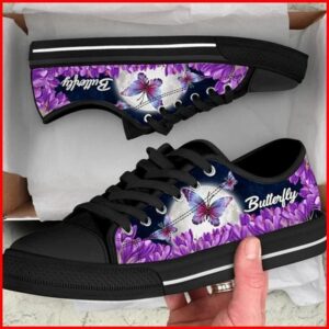 Butterfly And Purple Flower Canvas Low Top…
