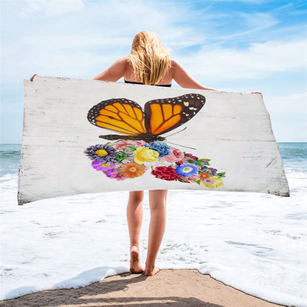 Butterfly Floral Beach Towel, Christian Beach Towel, Summer Towels