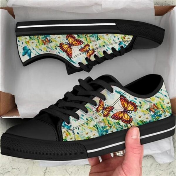 Butterfly Flower Oil Painting Canvas Low Top Shoes, Low Tops, Low Top Sneakers
