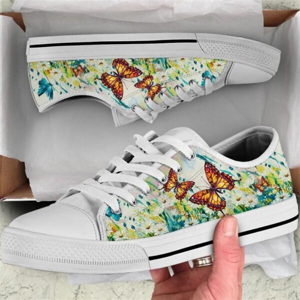 Butterfly Flower Oil Painting Canvas Low Top Shoes, Low Tops, Low Top Sneakers