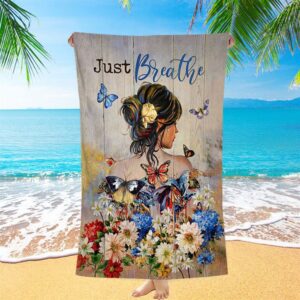 Butterfly Flowers Garden Just Breathe Beach Towel,…