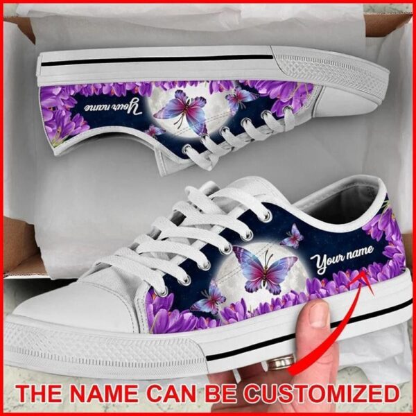 Butterfly Purple Flower Personalized Canvas Low Top Shoes, Low Tops, Low Top Sneakers