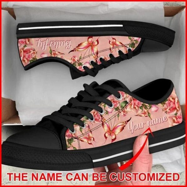 Butterfly Rose Personalized Canvas Low Top Shoes, Low Tops, Low Top Sneakers