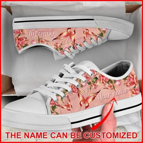 Butterfly Rose Personalized Canvas Low Top Shoes, Low Tops, Low Top Sneakers