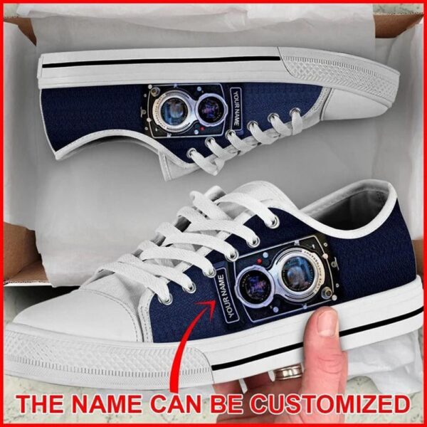 Camera Classic Double Lens Personalized Canvas Low Top Shoes, Low Top Designer Shoes, Low Top Sneakers