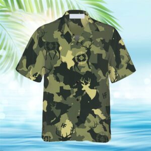 Camouflage Deer Texas Gun Hunting Hawaiian Shirt,…