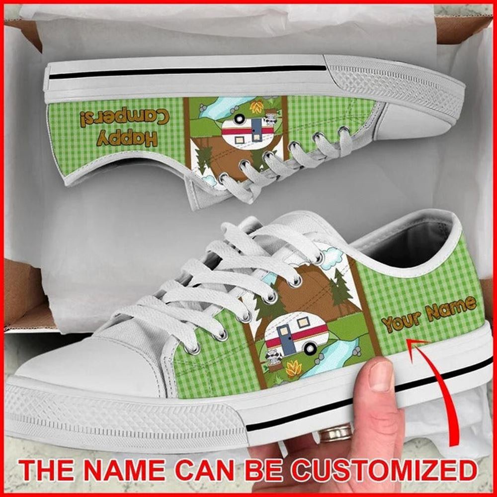 Camping Happy Campers Personalized Canvas Low Top Shoes, Low Top Designer Shoes, Low Top Sneakers