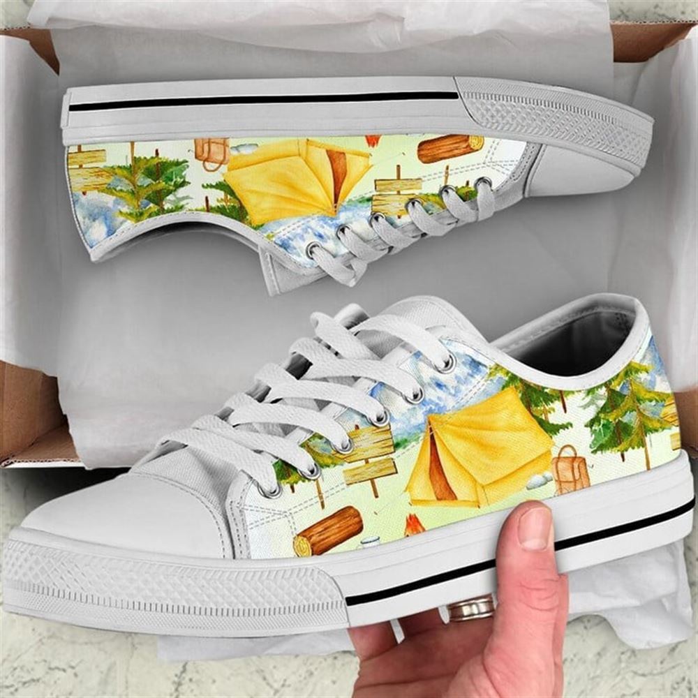 Camping Landscape Watercolor Low Top Shoes, Low Top Designer Shoes, Low Top Sneakers